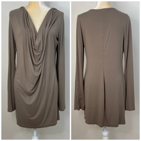 Free People Dresses & Skirts - Free People Beach Drape Neck long sleeve taupe T shirt jersey mini dress